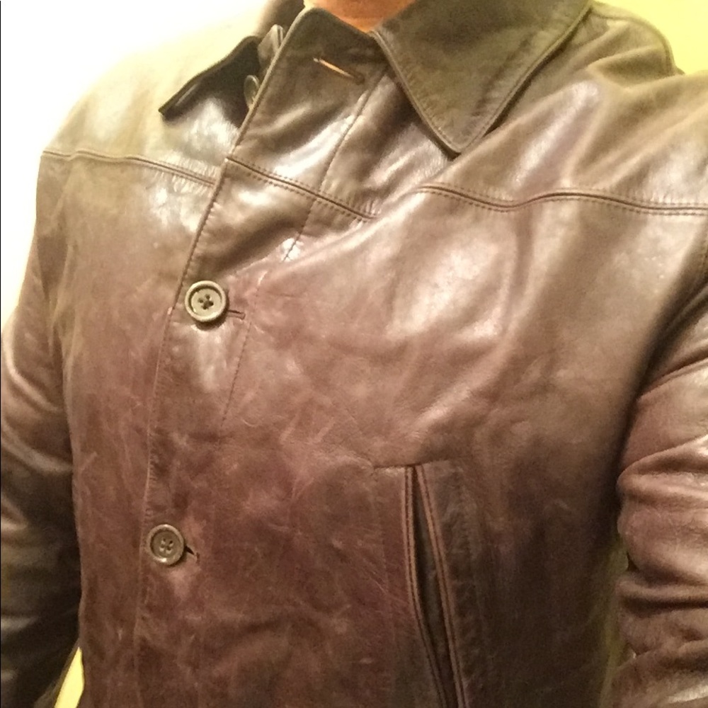 Men’s dark brown leather jacket (XL)